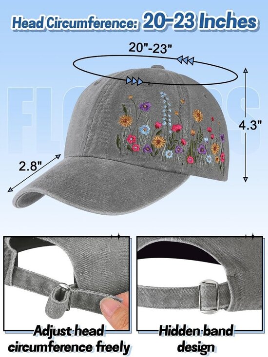 Women\'s Embroidered Baseball Cap Adjustable Soft Breathable Hats Elegant Floral main image 7
